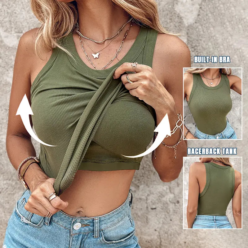 🏖️🍹Summer Hot Sale - Up to 70% OFF⚡50K+ SOLD!🎁Ribbed Stretchy Tank Top with Shelf Bra