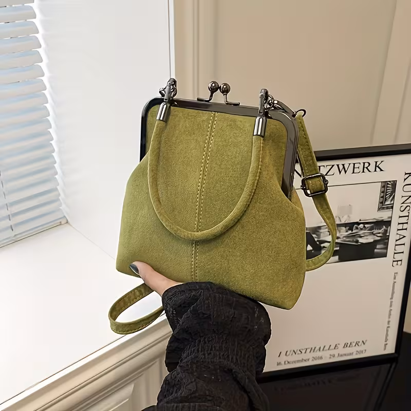 Women's Vintage Kiss Lock Handbag & Crossbody Bag