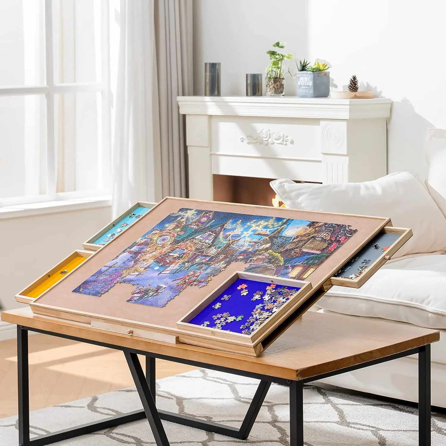 Jigsaw Puzzle Table with Adjustable Bracket for Up to 1500 Pieces
