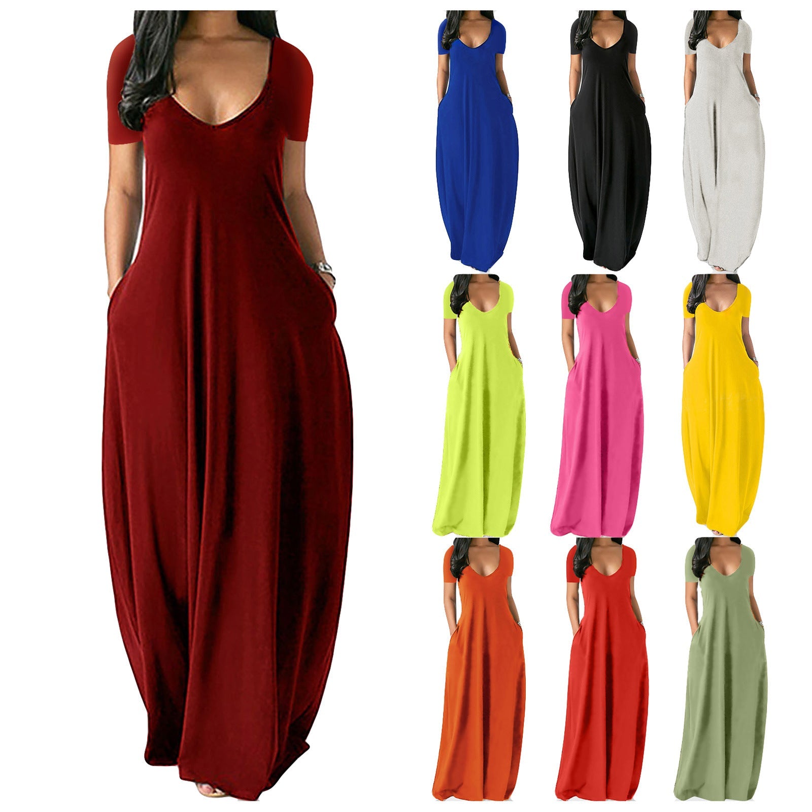 💃Spring Sale 50% OFF⏳Women's Round Neck Short Sleeve Casual Soft Fabric Long Dress