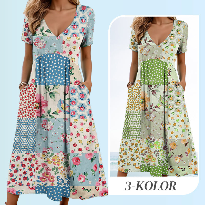🌊SUMMER HOT SALE £15.99!!👙Women's V-neck dresses with short sleeves in patterned designs