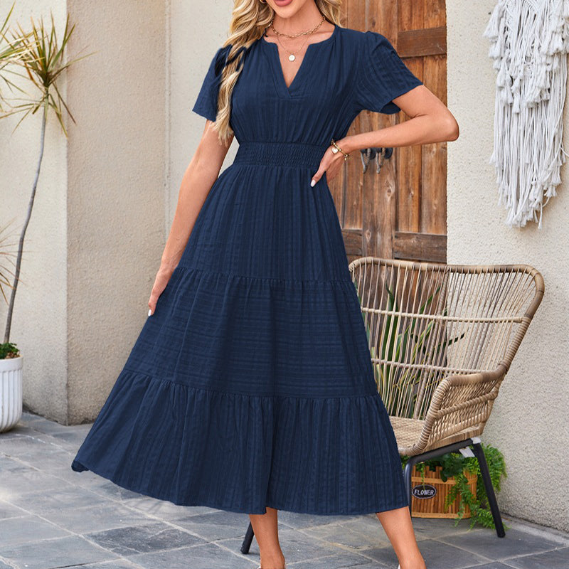 ⏰Hot Sale 50% OFF🎉Women's Lightweight Short Sleeve V Neck Elastic Waist Dress