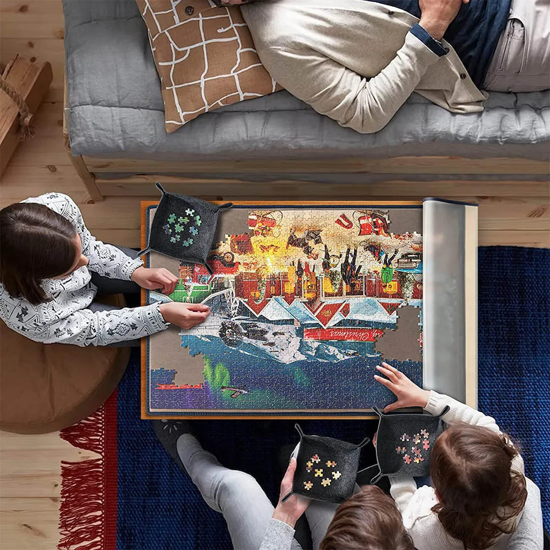 Jigsaw Puzzle Board with 6 Sorting Trays & Cover for Puzzles Up to 1000 Pieces - Gray