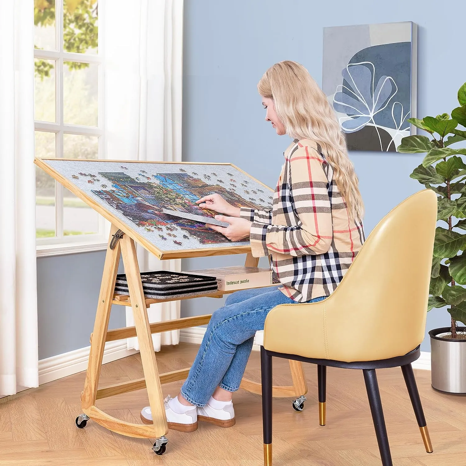 Jigsaw Puzzle Board with Cover 1500 Piece,Folding Puzzle Table with 4 Rolling Wheels