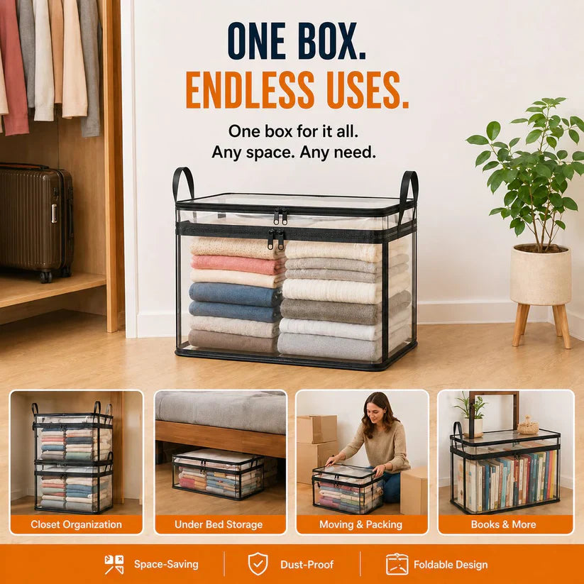 Transparent Storage Bag – Large, Dust & Moisture-Proof with Handle✨Ultimate All-in-One Organizer for Clothes, Toys, Books, Stuffed Animals & Absolutely Everything! 🧸📚👕🧦