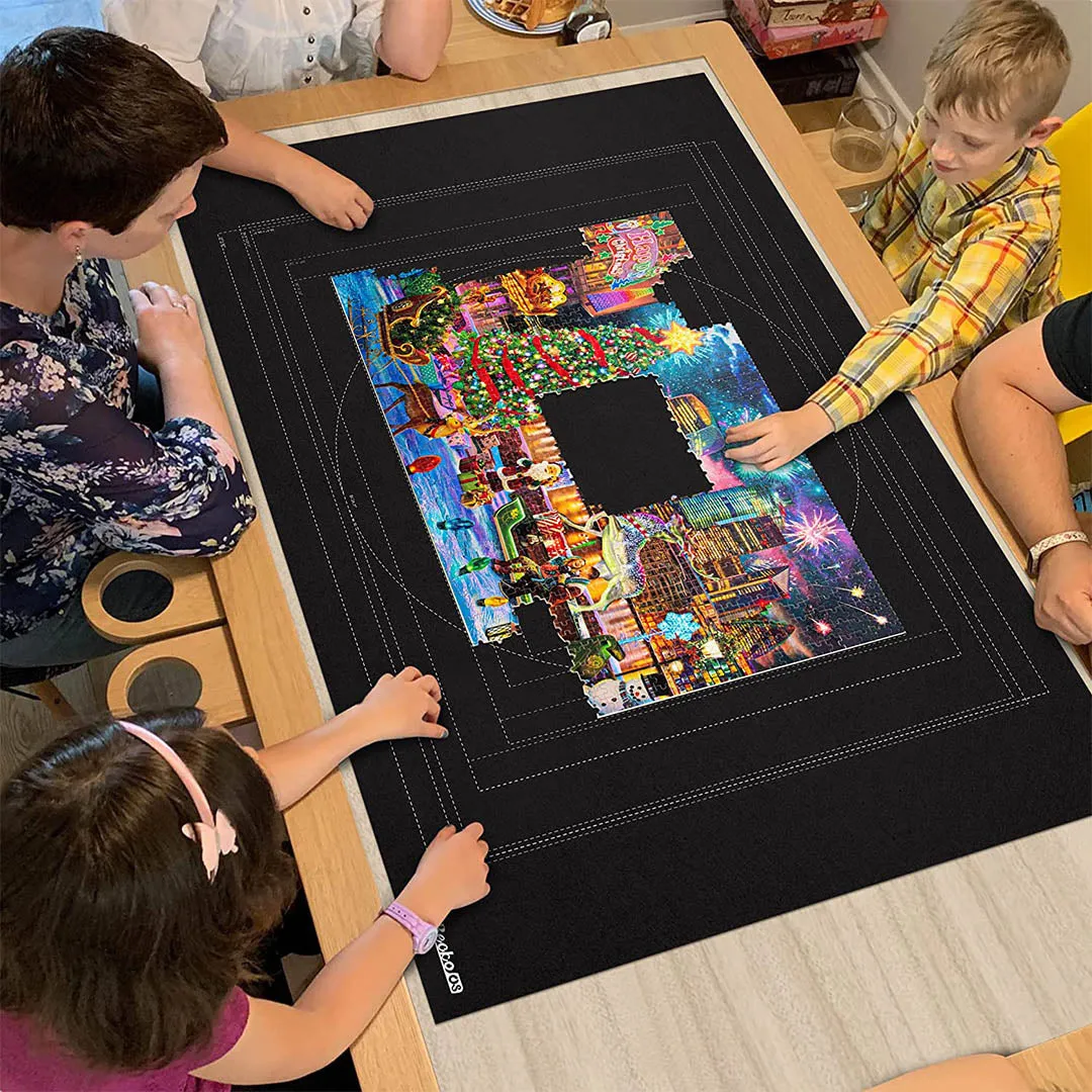 2000 Pc Jigsaw Puzzle Mat Roll Up with Auxiliary Line & Drawstring Storage Bag