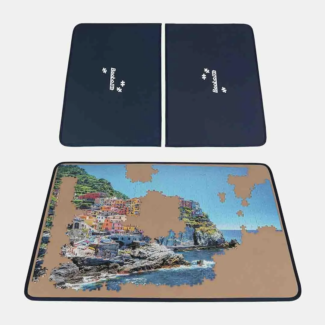 Jigsaw Puzzle Board with Covers Portable Up to 1000 Pieces (Blue/Khaki)