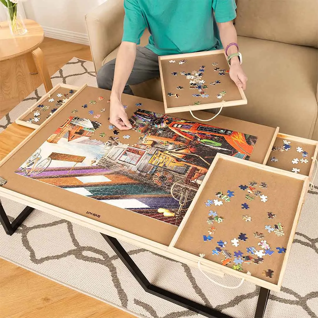 Puzzle Board Puzzle Table with Four Sliding Drawers for up to 1500 Pieces