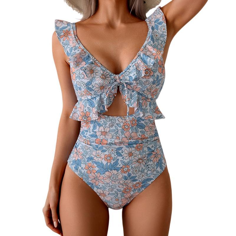 🏖️Summer Hot Sale 50% OFF🌊 Aqua Eve Women’s Tummy-Control One-Piece Swimsuit💃Flattering V-Neck🩱Ruched Slimming Design🌸Elegant Ruffle & Chic Cut-Out 💕
