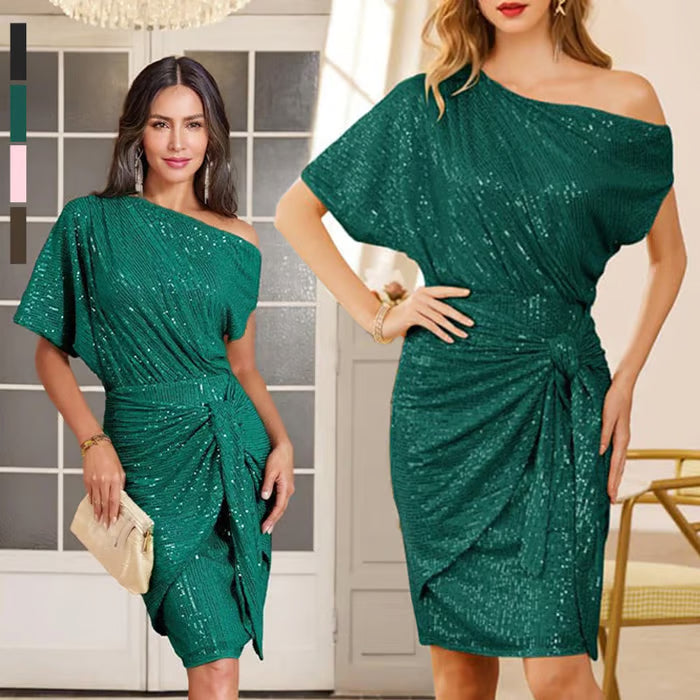 💃LAST DAY SALE 50% OFF!!✨Sparkly One-Shoulder Ruched Dress