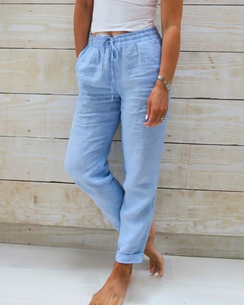 🌸LAST DAY SPECIAL PRICE: ￡10.99!!🌸Women's  Elastic Waist Cotton Linen Casual Pants
