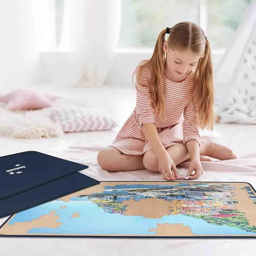 Jigsaw Puzzle Board with Covers Portable Up to 1000 Pieces (Blue/Khaki)