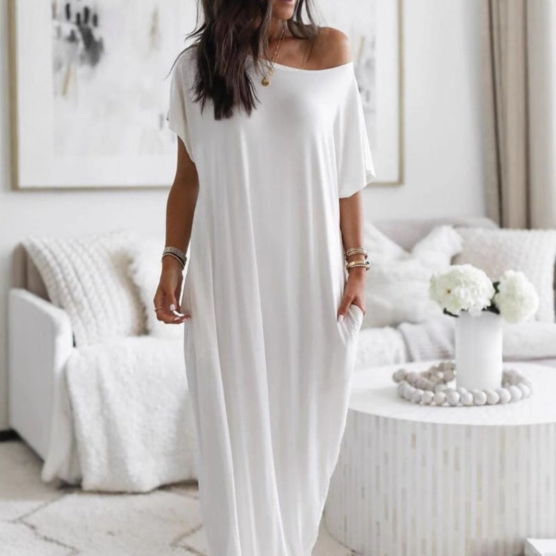 🔥Last Day Special Price $35.99!!💃Women's Summer Casual Loose Solid Color Short-Sleeve Long Dress