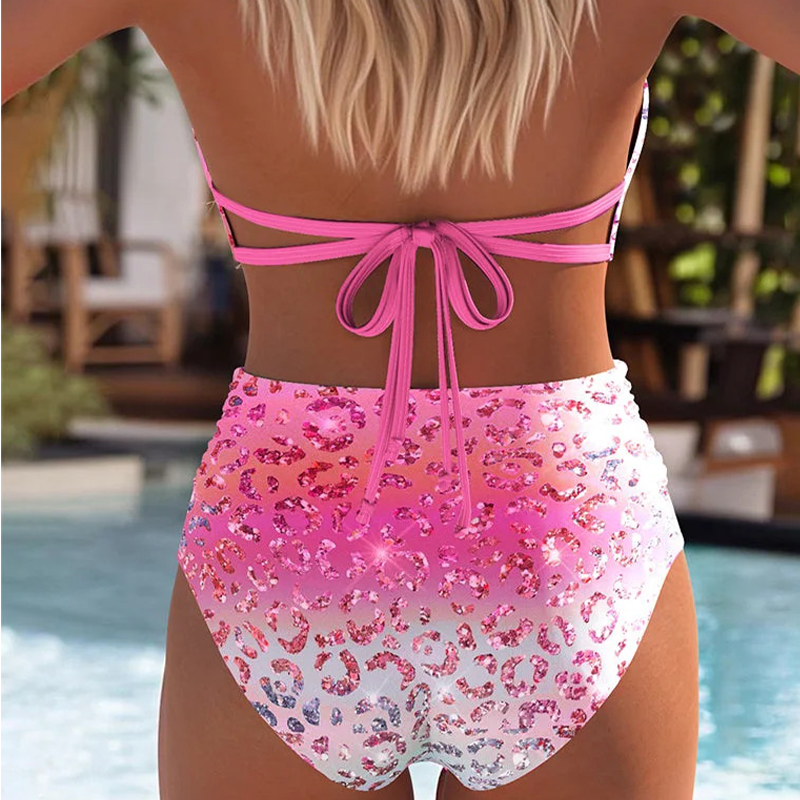 👙LAST DAY SALE 60% OFF⚡50K+ SOLD💕Gradient Leopard Print High-Waisted Bikini Set