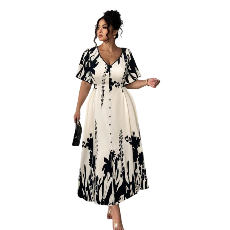 👗 50% OFF NOW! 🌿 Soft Botanical Print V-Neck Midi Dress – Elegant, Lightweight & Versatile for Any Occasion 🌸