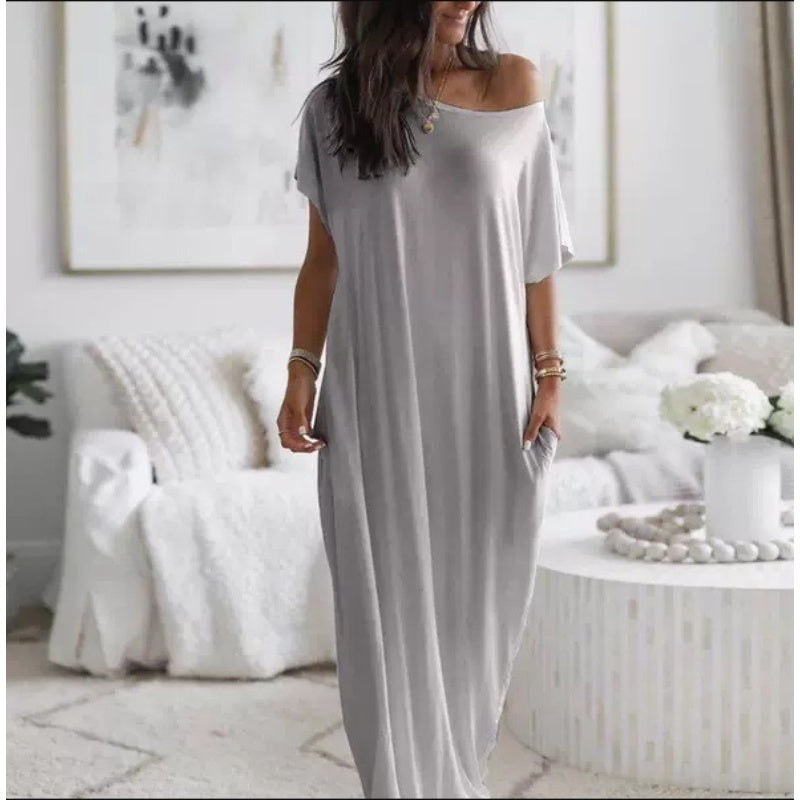 🔥Last Day Special Price $35.99!!💃Women's Summer Casual Loose Solid Color Short-Sleeve Long Dress
