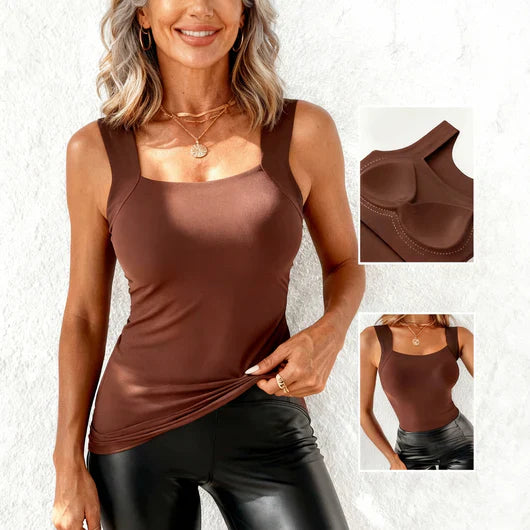 Women's U Neck Thermal Tank Tops with Built-In Bra