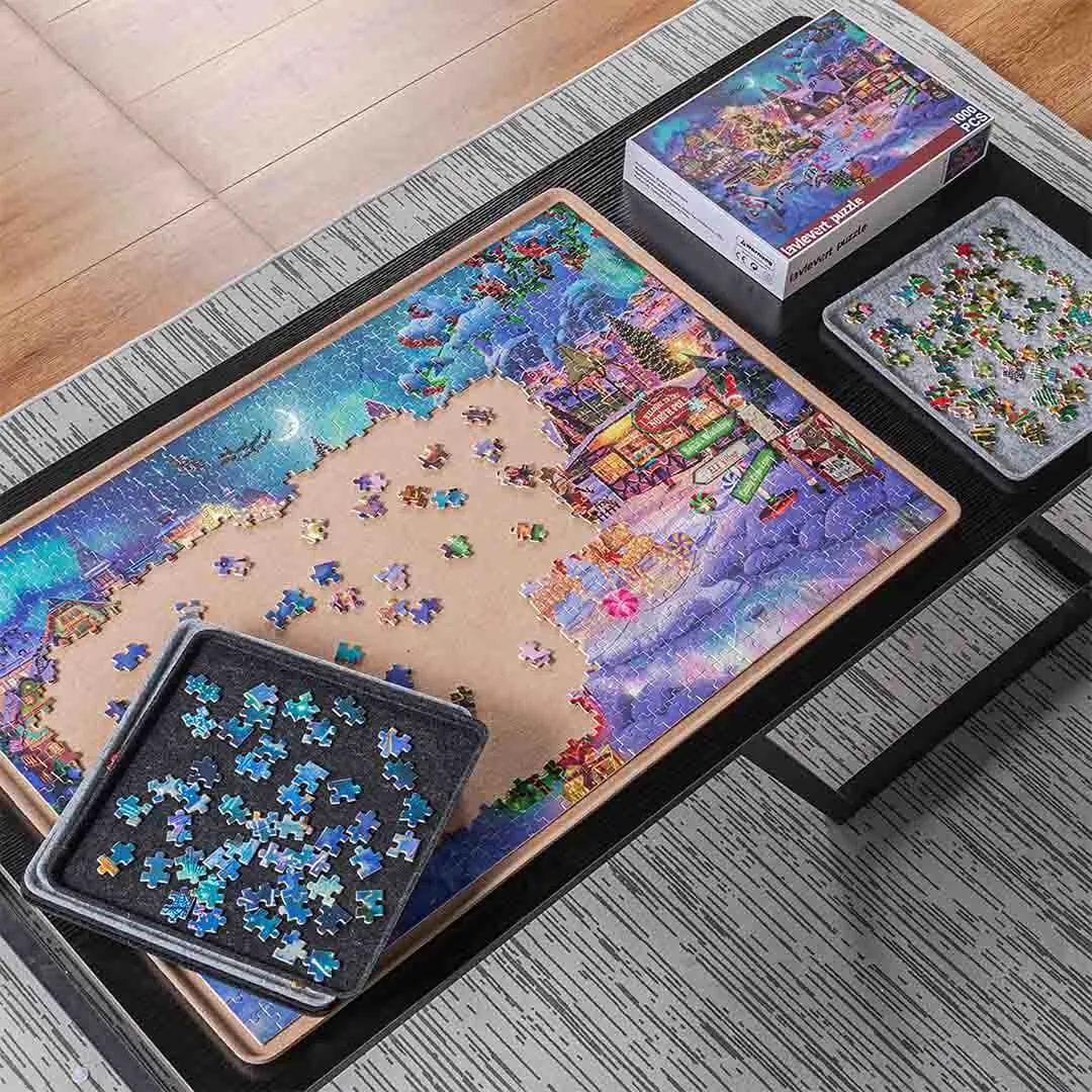 Puzzle Board Portable Felt Puzzle Mat with 6 Sorting Trays for Up to 1000 Pieces - Khaki