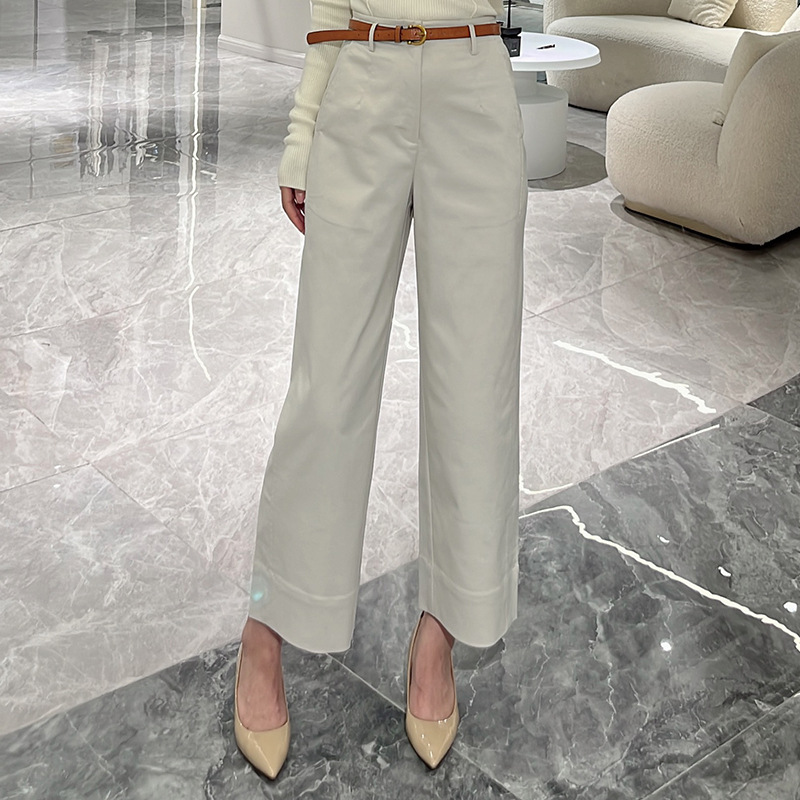 Women's casual pants with high waist, slimming effect, Tencel cotton, 9-point straight-leg pants, white